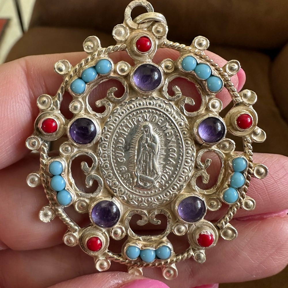 Authentic Mexican Solid Silver And Multicolor Gem… - image 3